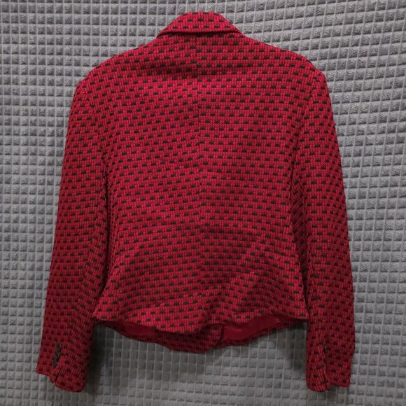 VTG Krizia Italian Blazer Jacket Sz12 Red Wool Tweed Double Breasted Peacoat USA - Picture 14 of 16